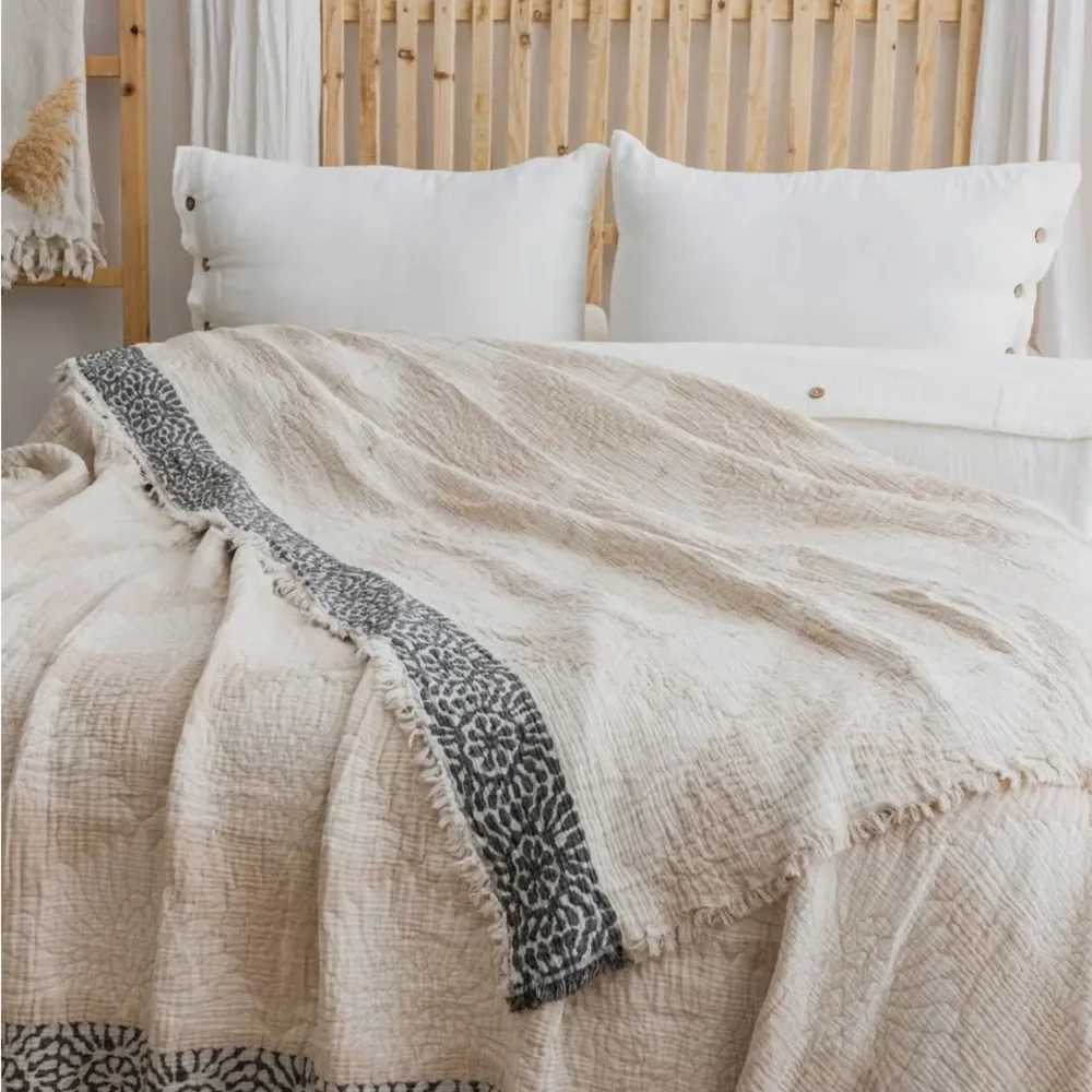 Modern Birds in Flight Cranes Woven Organic Cotton 2 Sides FLiPSiDE Tan + Cream